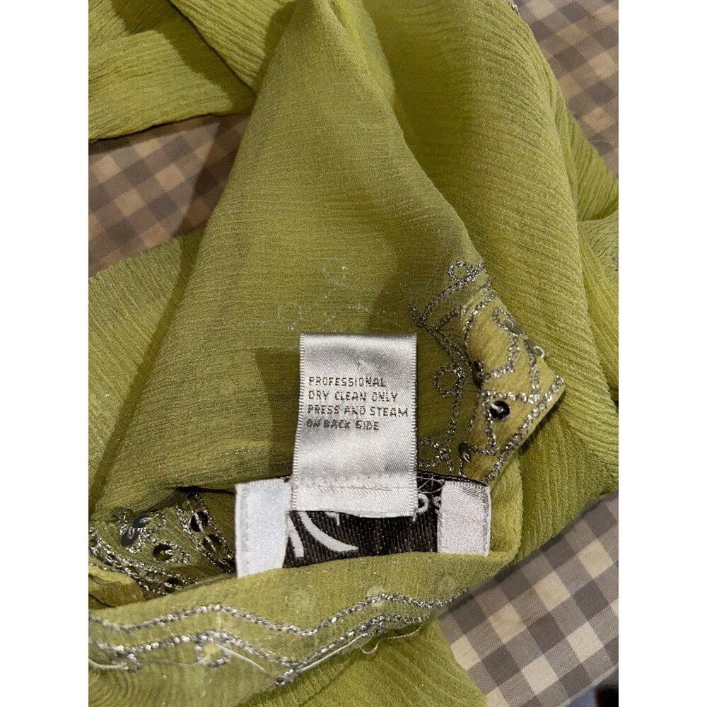 Dressbarn Vintage Women’s Sequined Silk Chiffon Tunic Top size M Lime Green Boho - Picture 9 of 9